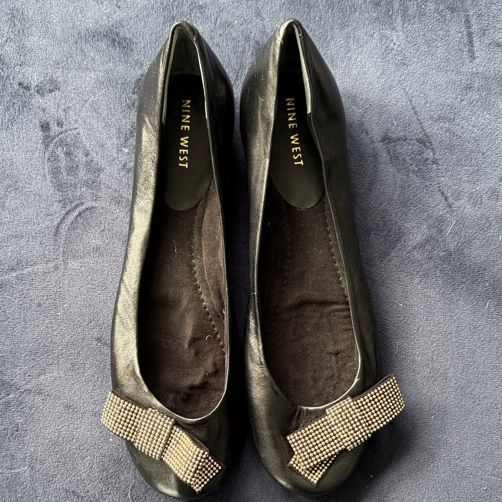 Nine West Black Flats with Embellished Bow